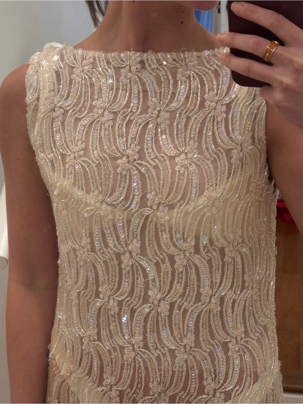 Vintage Bridal Sequin Bathing Suit Cover up / Sheer Dress